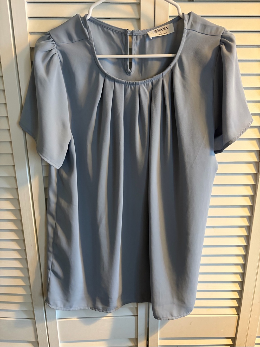 Zenana Outfitters Powder Blue Pleated Short Sleeve Blouse